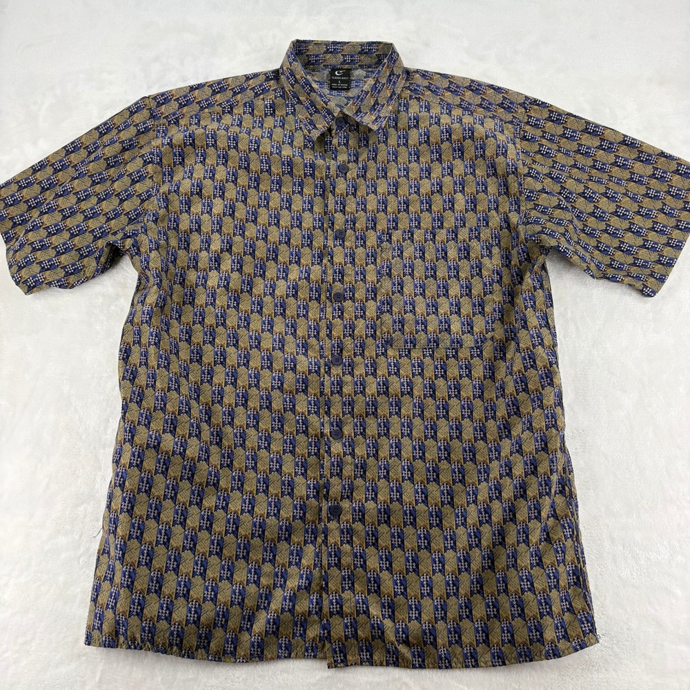Claudio Nucci Button Down Mens Large Shirt Short Sleeve Geometric Blue Gold